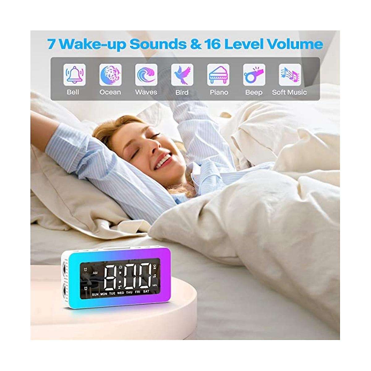 Alarm Clocks for Bedrooms Mirror Clock with 8 Rgb Atmosphere Light Dual Alarms 3 Alarm Modes Snooze