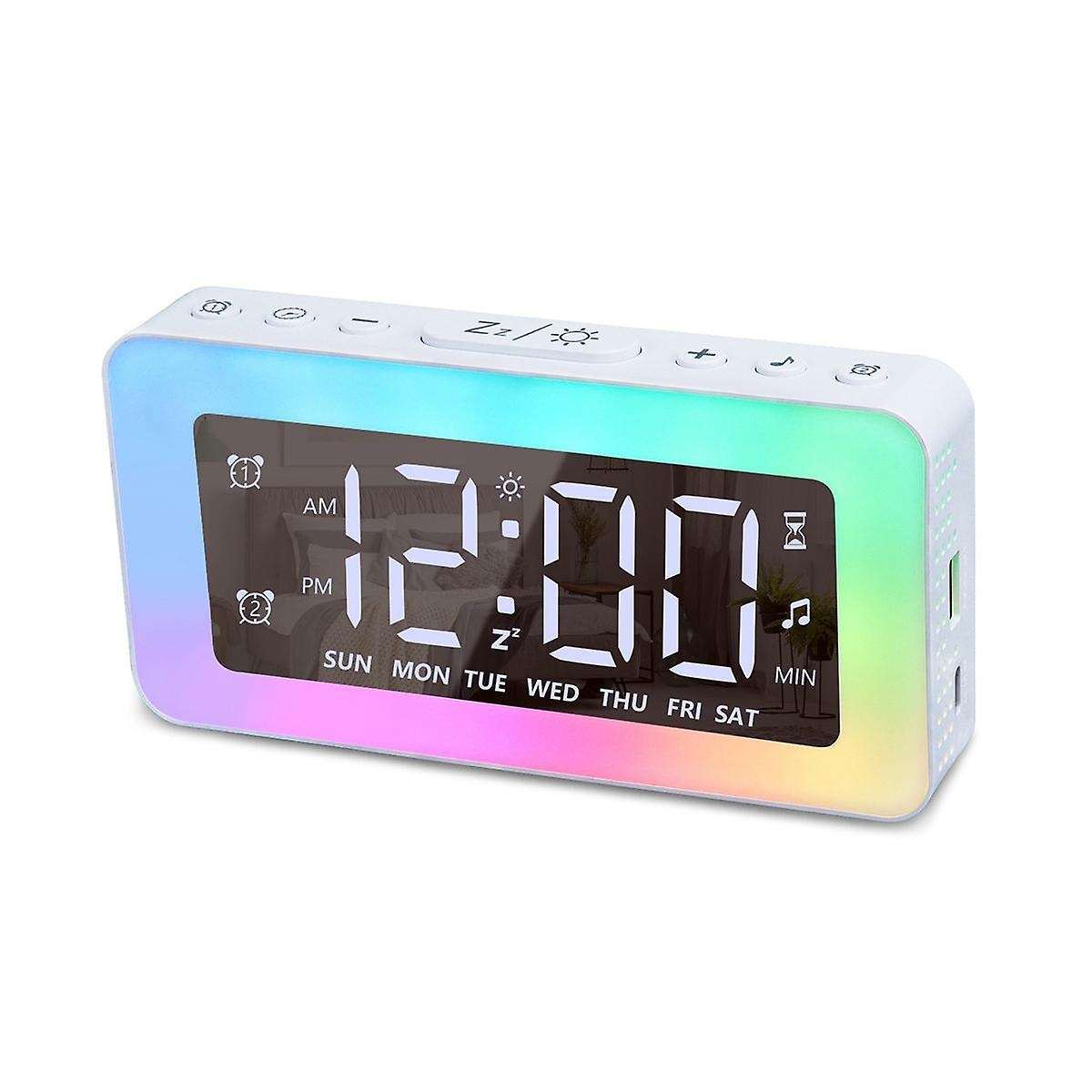 Alarm Clocks for Bedrooms Mirror Clock with 8 Rgb Atmosphere Light Dual Alarms 3 Alarm Modes Snooze