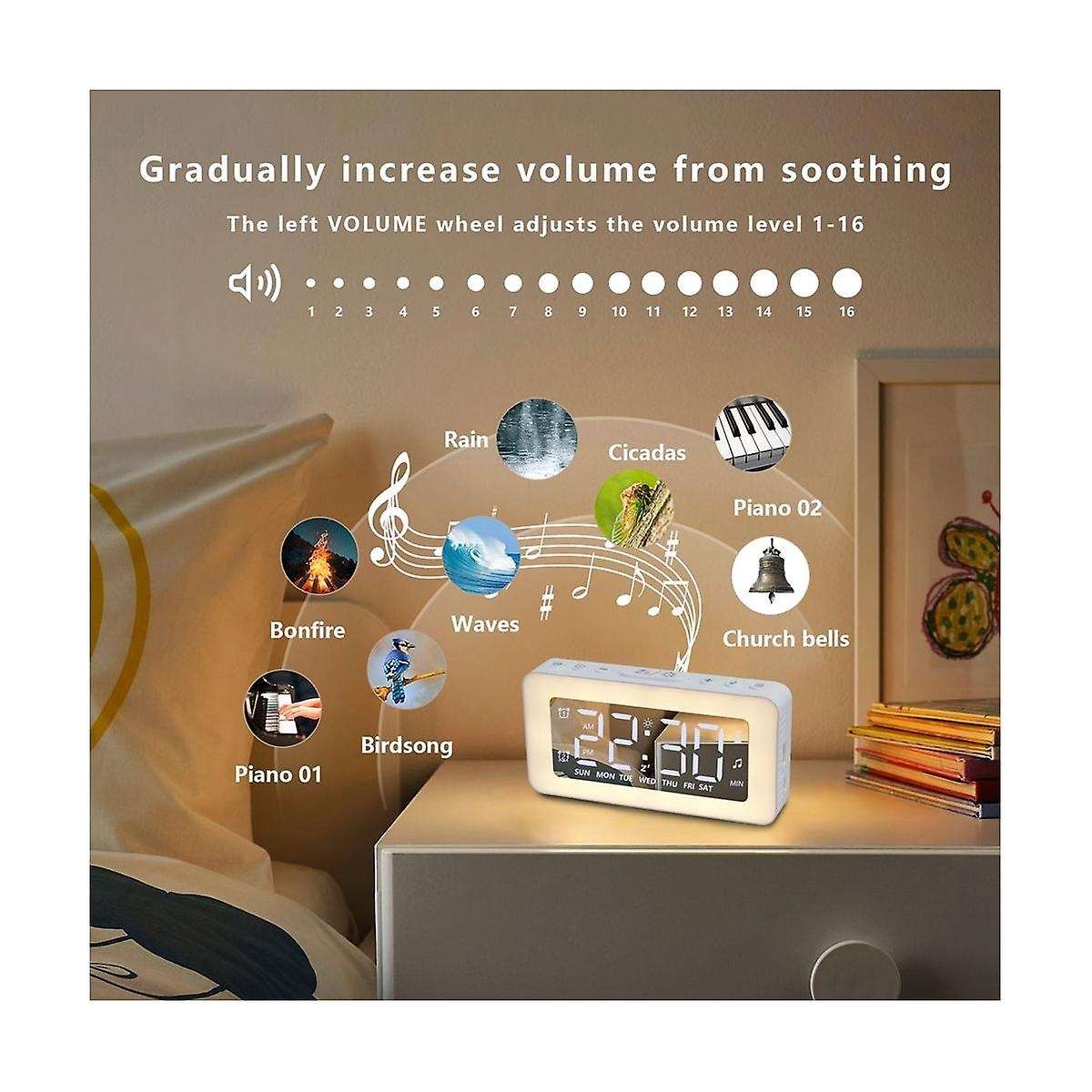 Alarm Clocks for Bedrooms Mirror Clock with 8 Rgb Atmosphere Light Dual Alarms 3 Alarm Modes Snooze