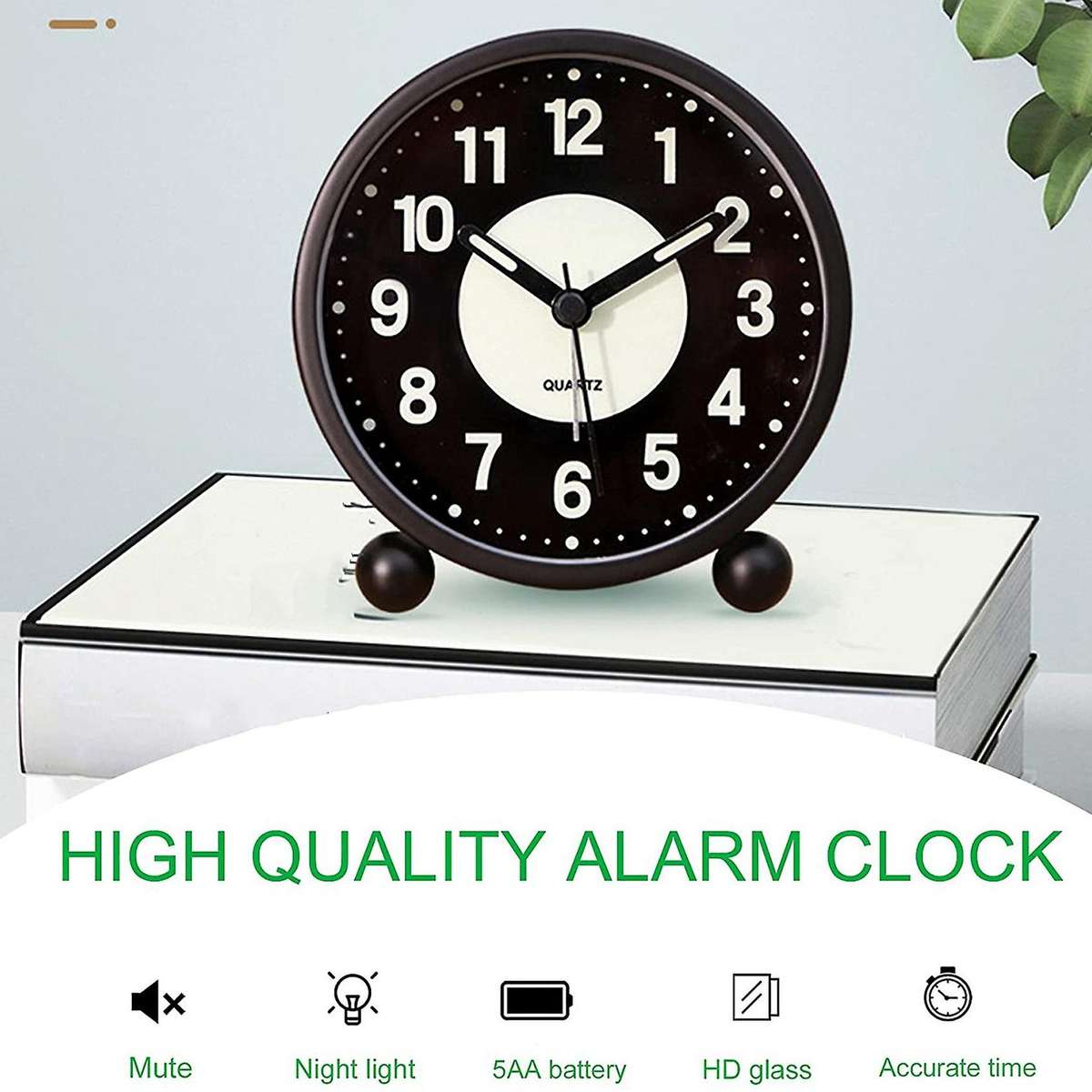Alarm Clock Luminous 4 Inchround Silent Analog Table Clock Non-ticking,battery Operated with Loud A