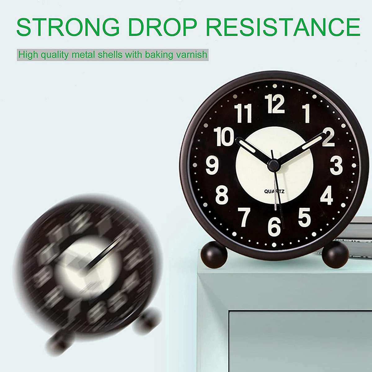 Alarm Clock Luminous 4 Inchround Silent Analog Table Clock Non-ticking,battery Operated with Loud A