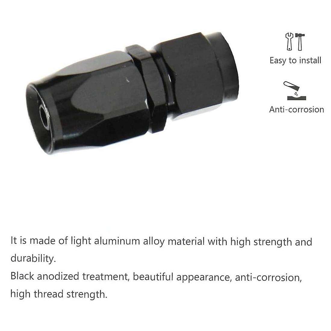 AN6 6AN Straight Swivel Hose End Fitting for Braided Fuel Line Aluminum Black 4PCS