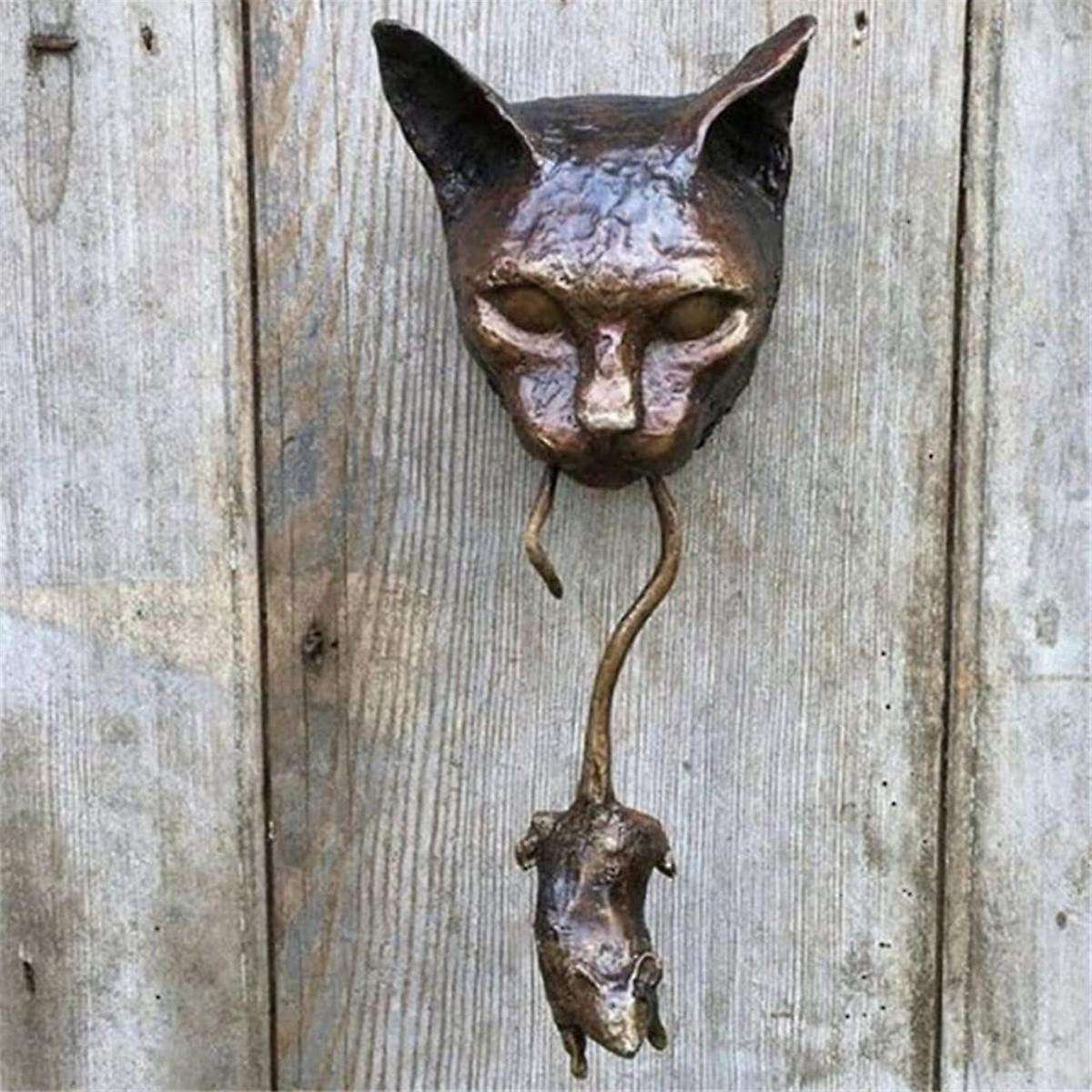 And Mouse Wall Hangings Door Knocker Sculpture Brown Cast Front Door Decor Handmade