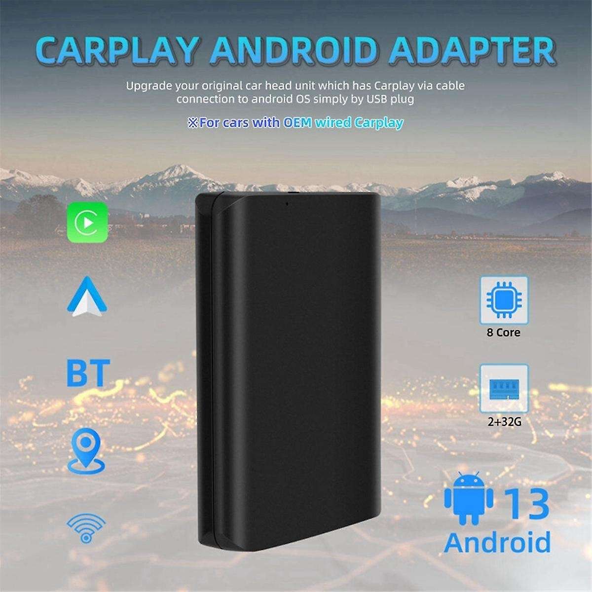 Android 13 Wired to Wireless Carplay AI Box Android Auto GPS BT Adapter 2+32G and Radio CD/ DVD Dish