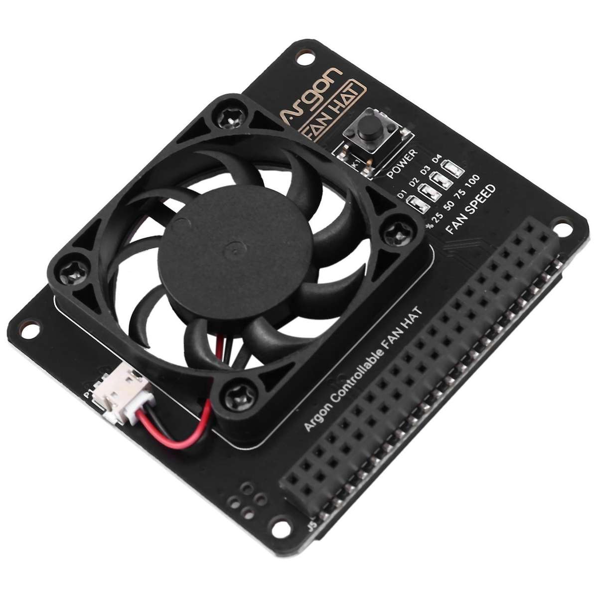 Argon Fan Hat for 4/ 3 Cooling Fan with Software Adjustable Speed / 40mm Big Fan for Raspberry Pi4