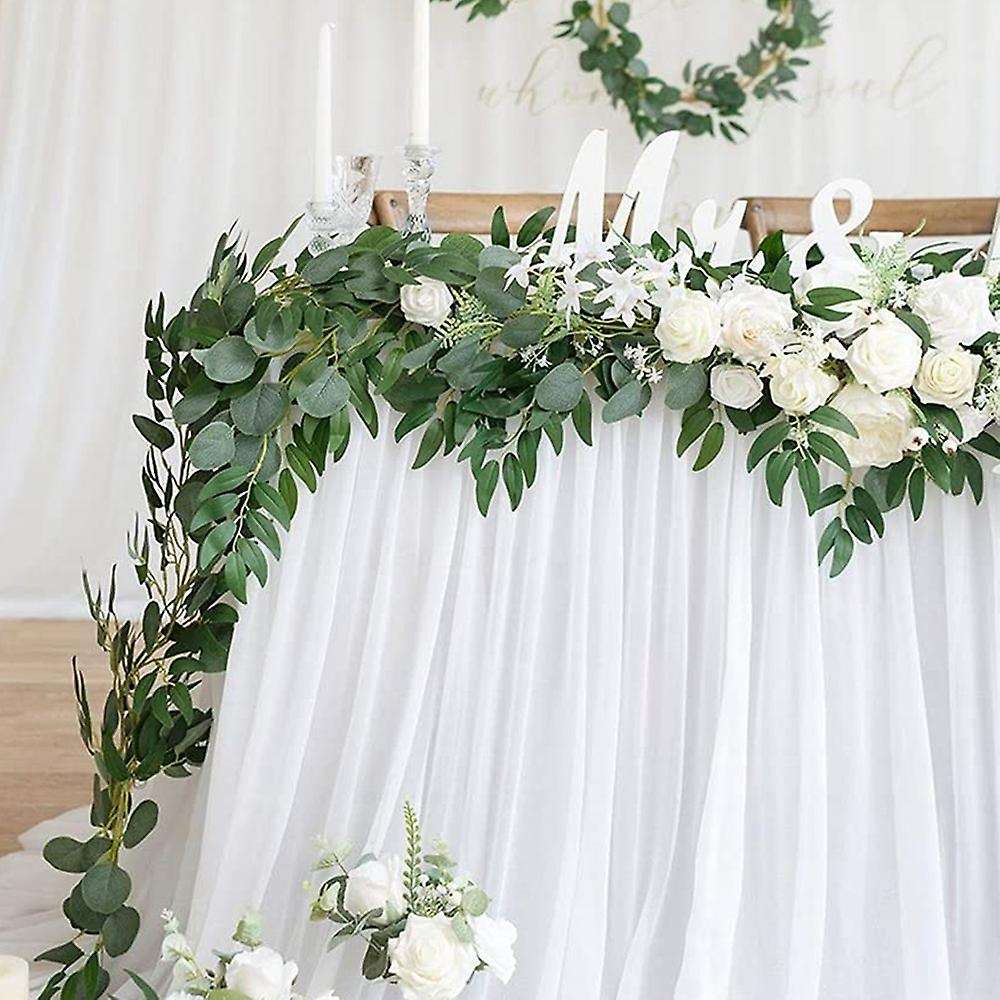 Artificial Eucalyptus Garland with Willow Vines, 2 Packs 6.5 Feet Eucalyptus Garland Greenery, Silve