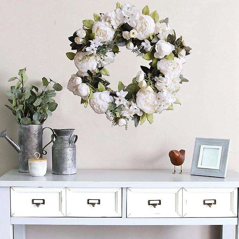 Artificial Garlands Front Door Wreaths, Artificial White Hanging Wreath for Home Party Indoor Outdo