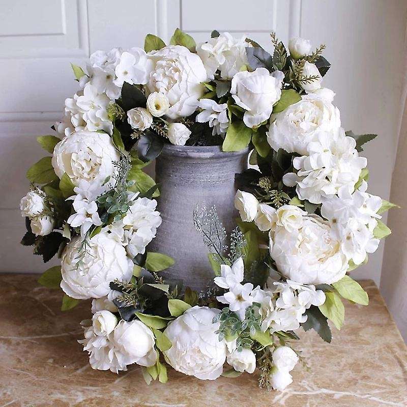 Artificial Garlands Front Door Wreaths, Artificial White Hanging Wreath for Home Party Indoor Outdo