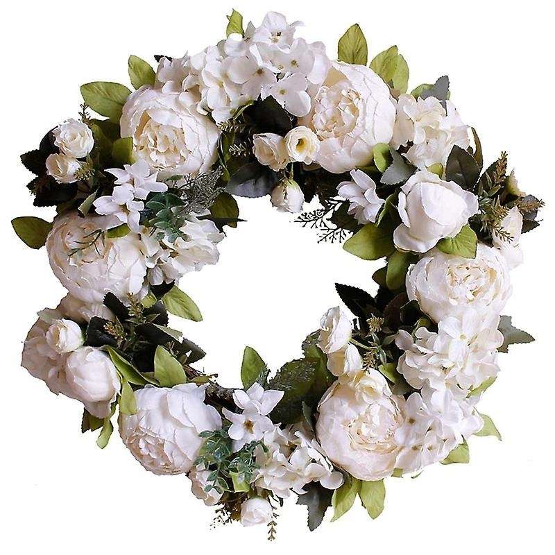 Artificial Garlands Front Door Wreaths, Artificial White Hanging Wreath for Home Party Indoor Outdo
