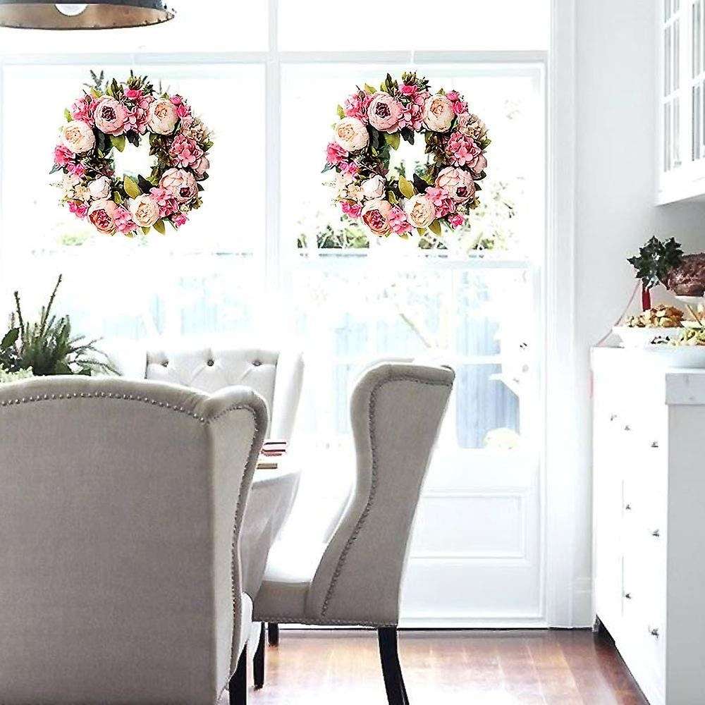 Artificial Peony Flower Wreath - 18 Inch Pink Flower Door Wreath Spring Summer Fall Winter Wreath wi