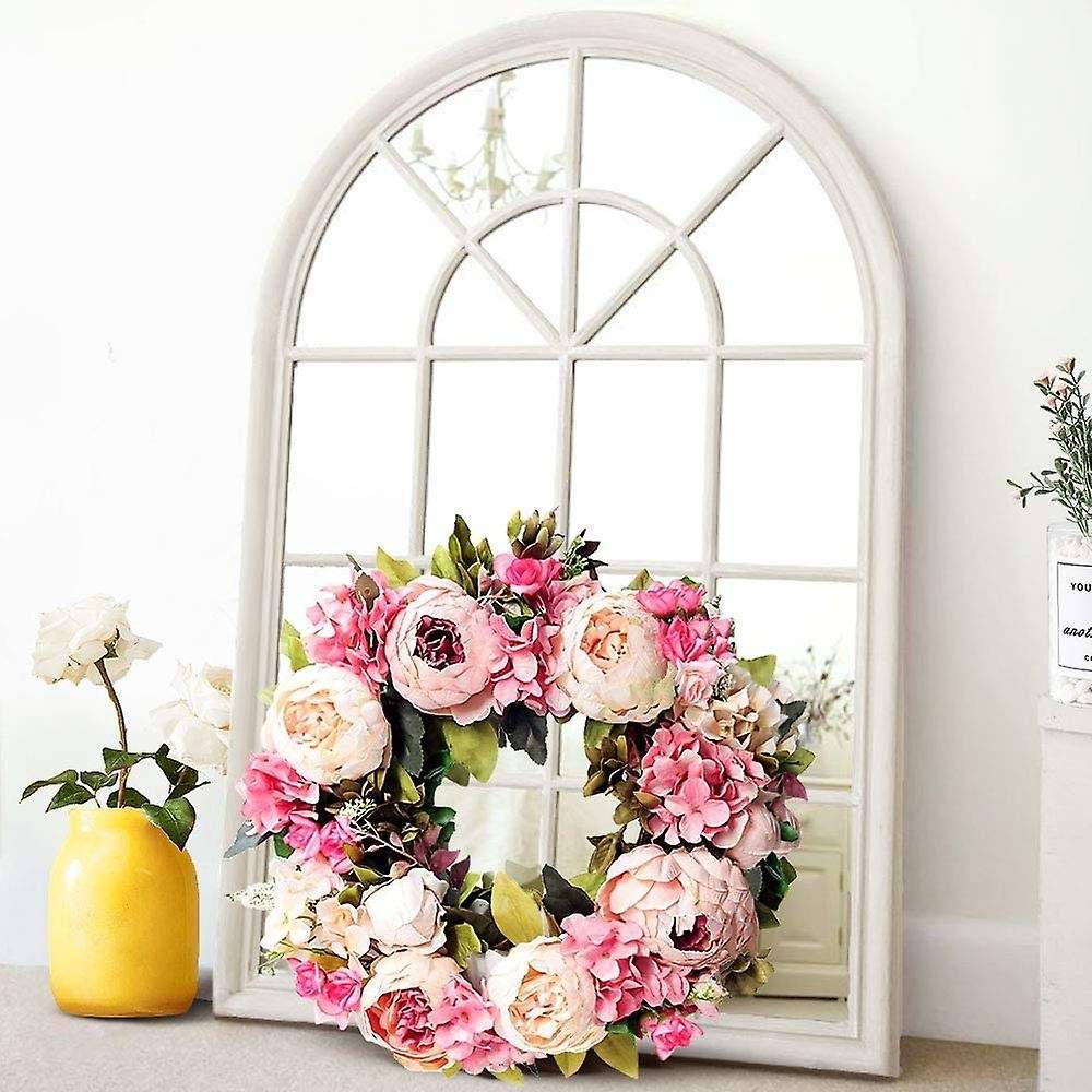 Artificial Peony Flower Wreath - 18 Inch Pink Flower Door Wreath Spring Summer Fall Winter Wreath wi