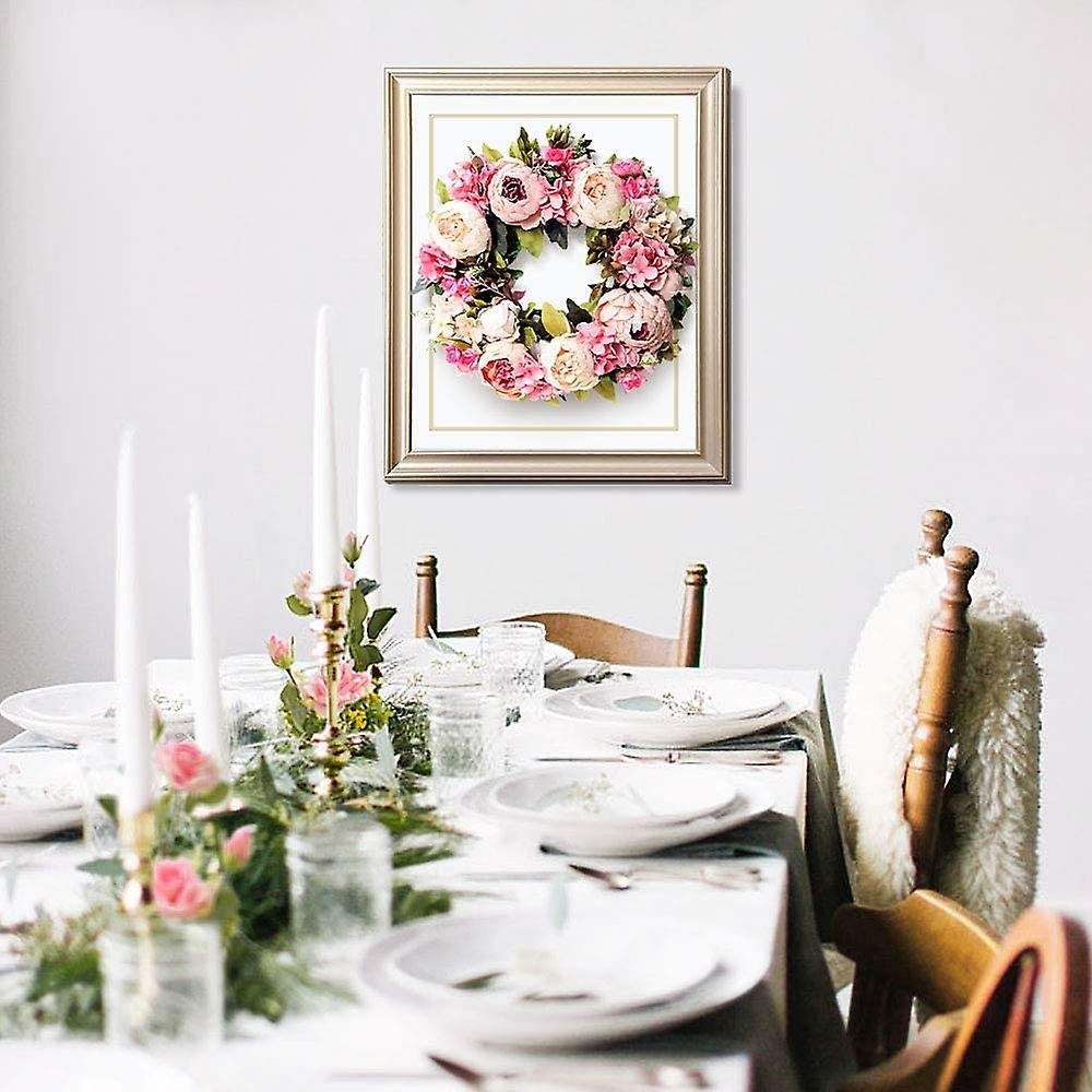 Artificial Peony Flower Wreath - 18 Inch Pink Flower Door Wreath Spring Summer Fall Winter Wreath wi