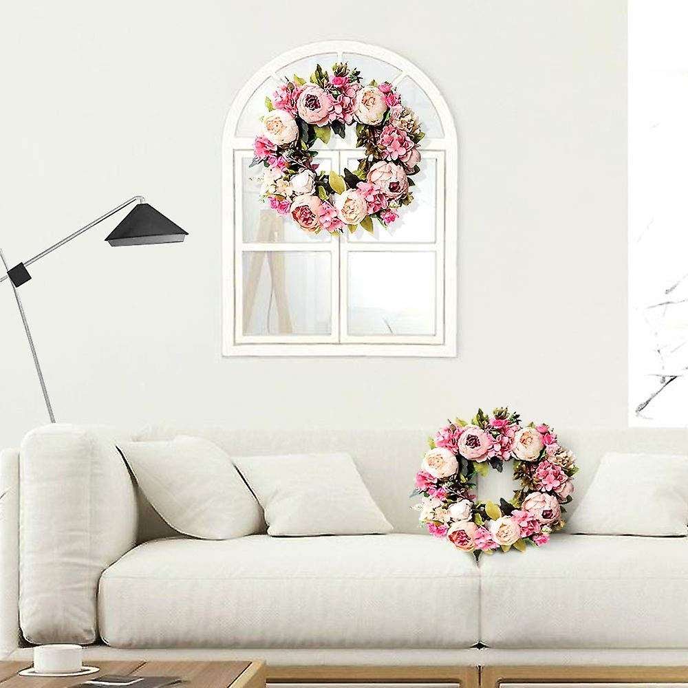 Artificial Peony Flower Wreath - 18 Inch Pink Flower Door Wreath Spring Summer Fall Winter Wreath wi