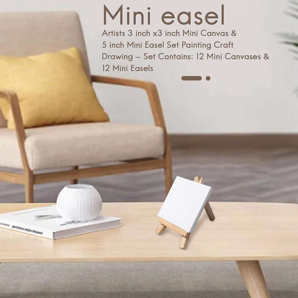 Artists 3 Inch X3 Inch Mini Canvas & 5 Inch Mini Easel Set Painting Craft Drawing - Set Contains: 1