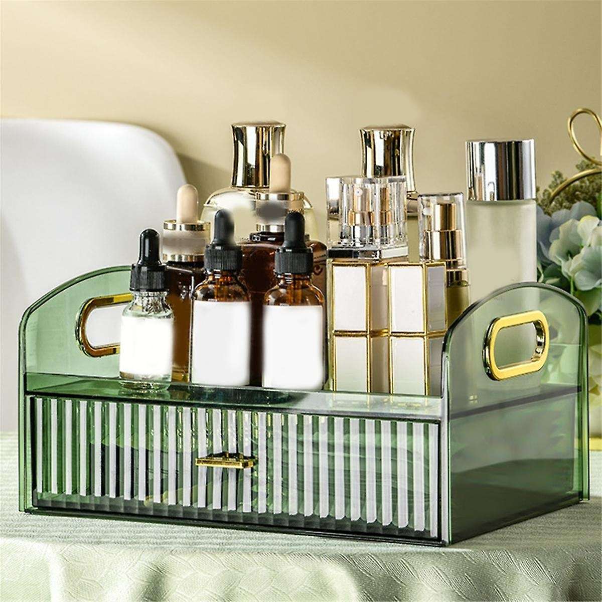 Makeup Organizer Countertop+Drawers Bedroom Vanity Clear Skincare Organizer Cute Cosmetic Display Ca
