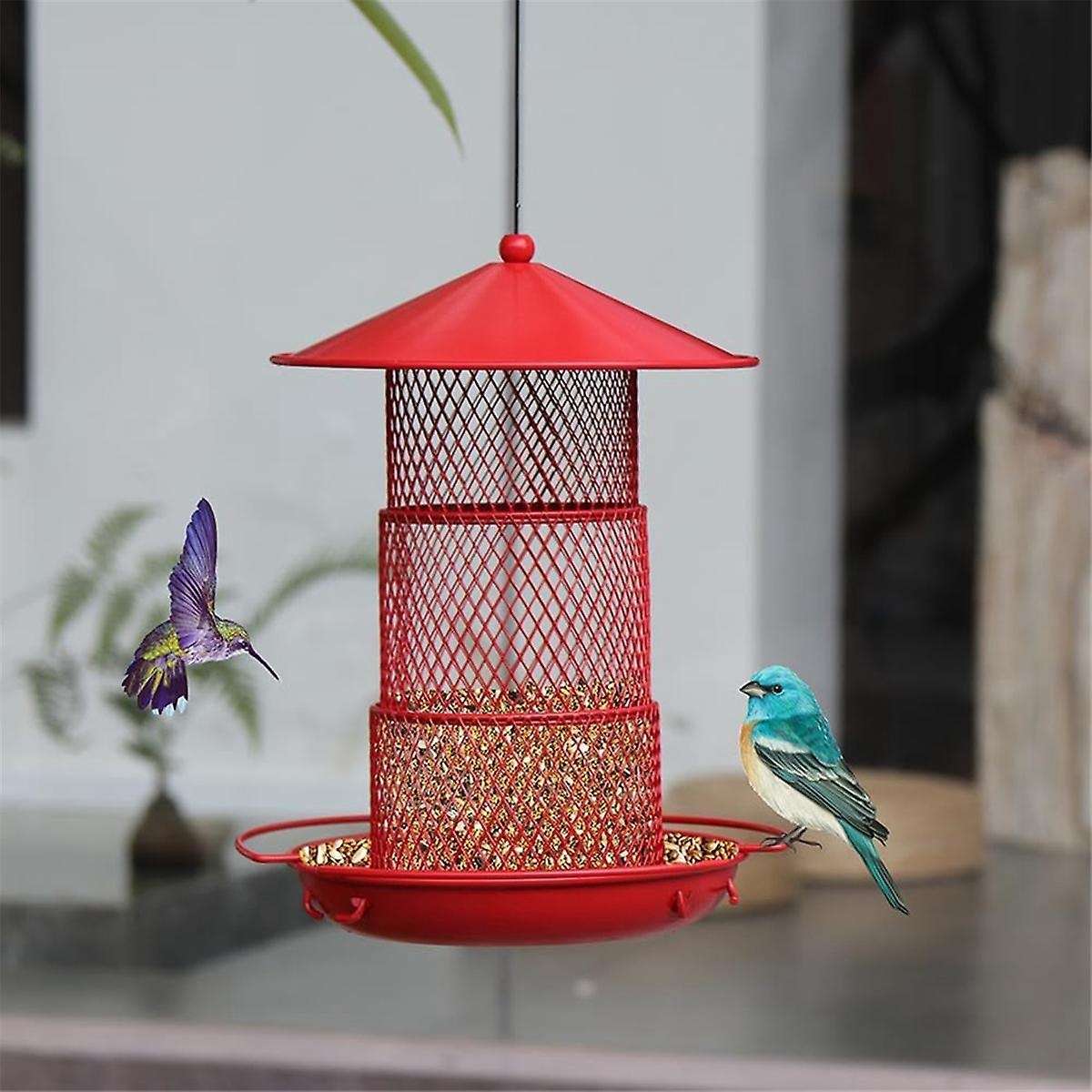 Metal Outdoor Bird Feeder Bird Food with Roof Container Courtyard Hanging Bird Feeder