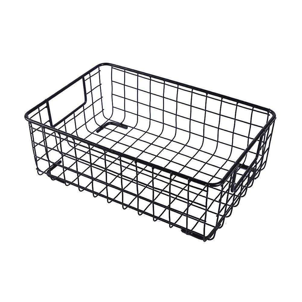 Metal Wire Storage Basket with Handle Wrought Iron Sundries Container Kitchen Black