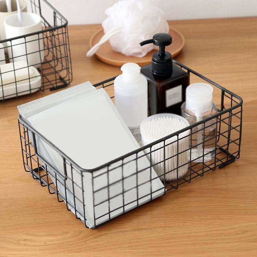 Metal Wire Storage Basket with Handle Wrought Iron Sundries Container Kitchen Black