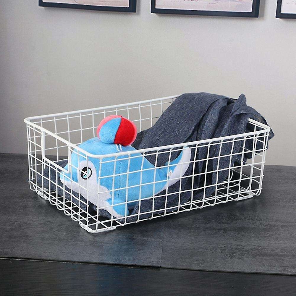 Metal Wire Storage Basket with Handle Wrought Iron Sundries Container Kitchen Black