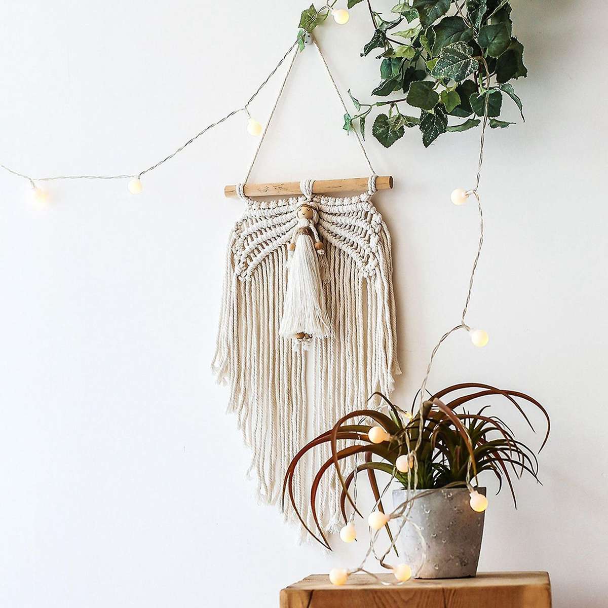 Mini Angel Wing Tapestry Boho Hand-Woven Pendant Macrame Wall Hanging Bohemian Craft Room Decor Dorm