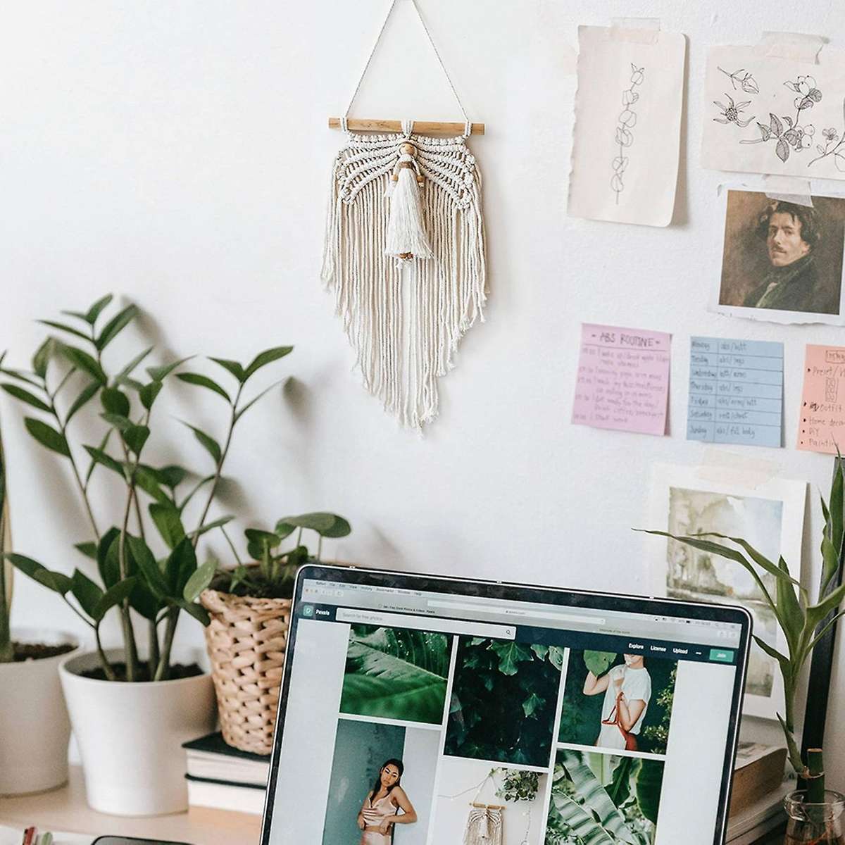 Mini Angel Wing Tapestry Boho Hand-Woven Pendant Macrame Wall Hanging Bohemian Craft Room Decor Dorm