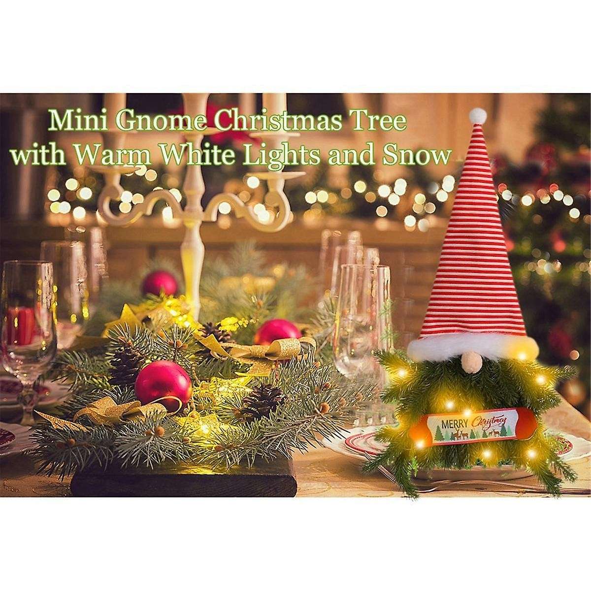 Mini Christmas Trees with String Lights, Holiday Gnome Christmas Decorations for Christmas Decor Ho