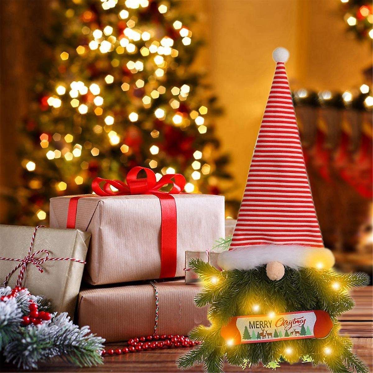 Mini Christmas Trees with String Lights, Holiday Gnome Christmas Decorations for Christmas Decor Ho