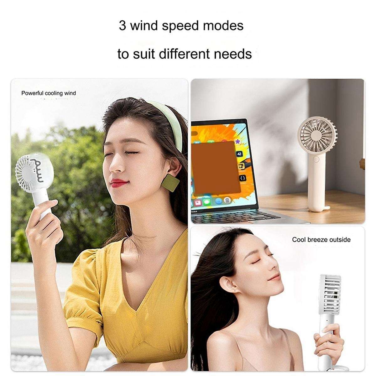 Mini Portable Fan, Powerful Handheld Fan, USB Rechargeable Fan for Travel Indoor Outdoor White