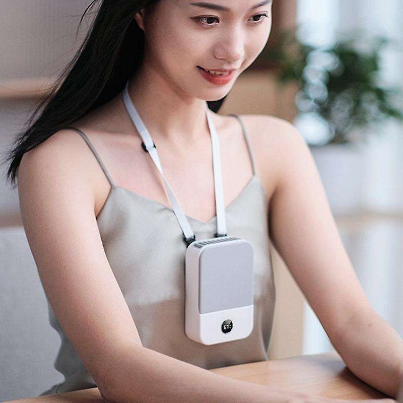 Mini Waist Clip On Fan with Display Compatible Outdoor Camping(white)