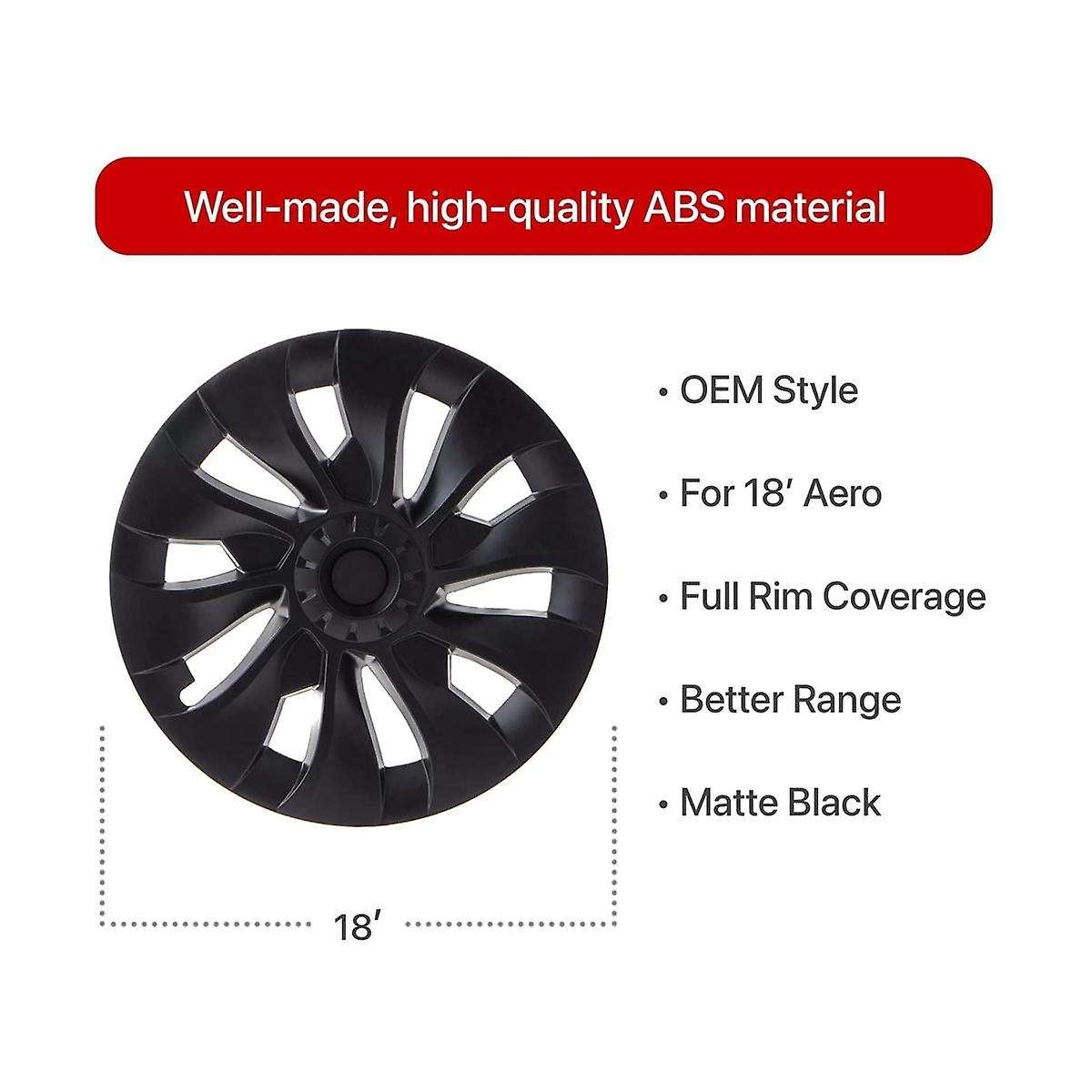 Model 3 Wheel Cover 18 Inch, Hub Cap Full Cover Replacement Accessories for - Black (right)
