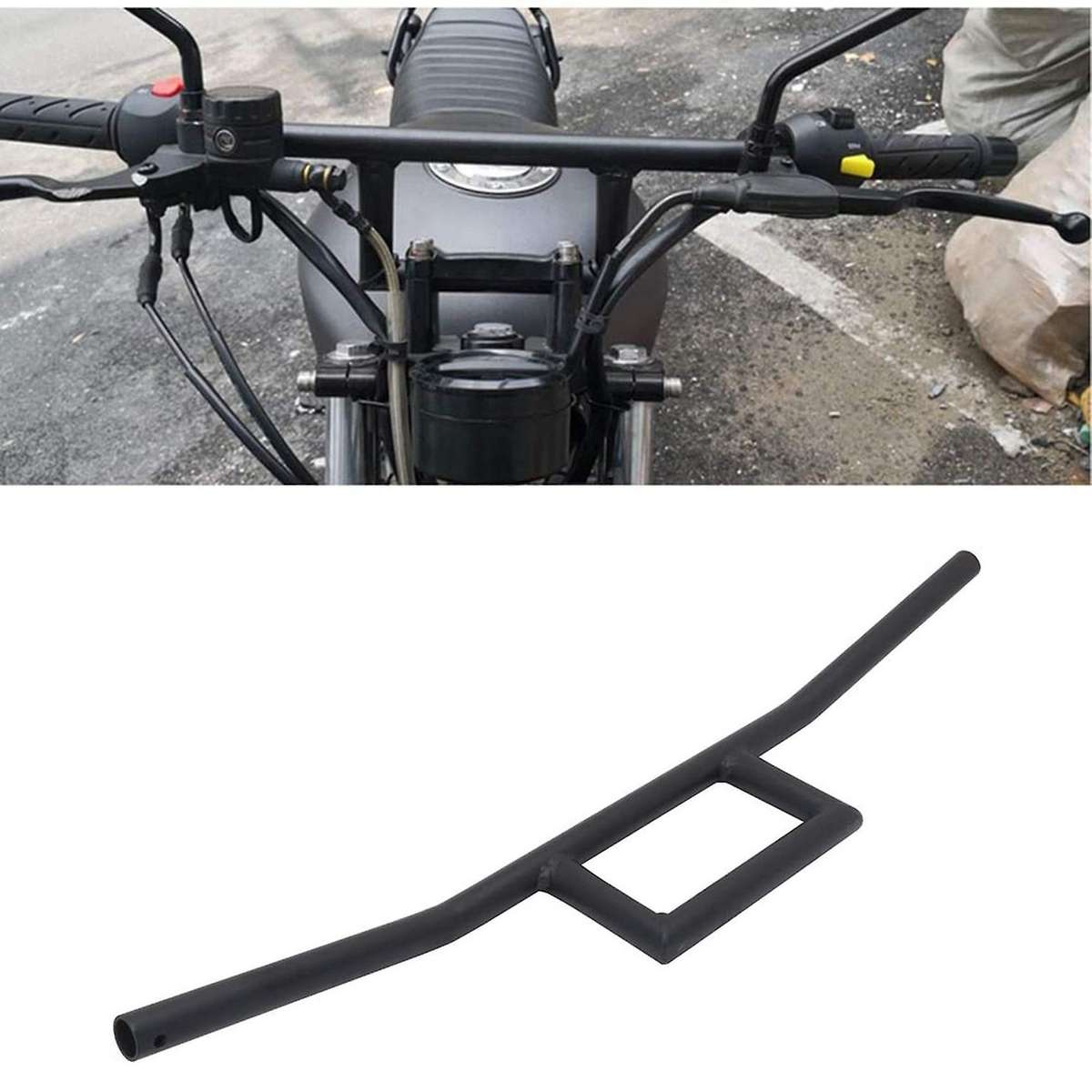 Motorcycle 7/8Inch Handlebar Cafe Box Window Attack Style Handlebars 22MM Universal for Cruiser Blac