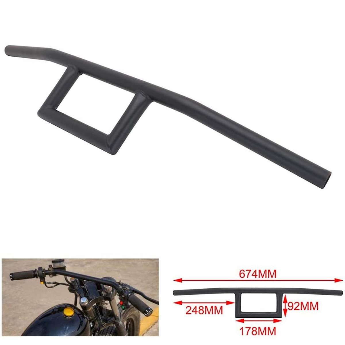 Motorcycle 7/8Inch Handlebar Cafe Box Window Attack Style Handlebars 22MM Universal for Cruiser Blac