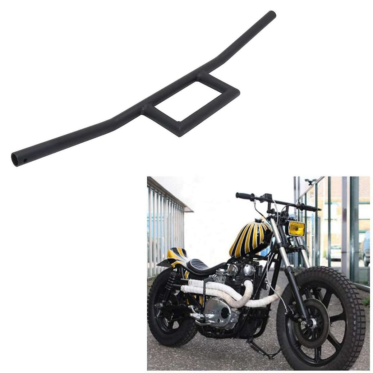 Motorcycle 7/8Inch Handlebar Cafe Box Window Attack Style Handlebars 22MM Universal for Cruiser Blac