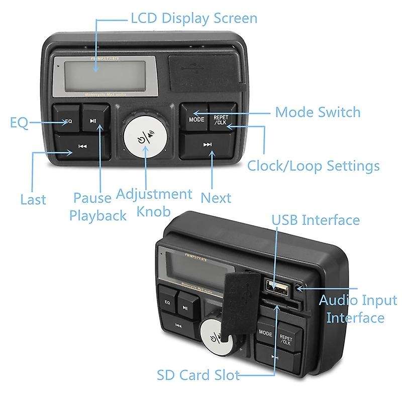 Motorcycle Audio MP3 Radio Sound System Stereo Speakers Bluetooth Waterproof FM 5 EQ Functions LCD