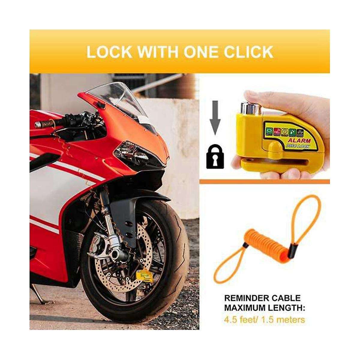 Motorcycle Disc Brake Lock Motorcycle Bike Scooter Security Lock Waterproof Alarm Sound with Remind