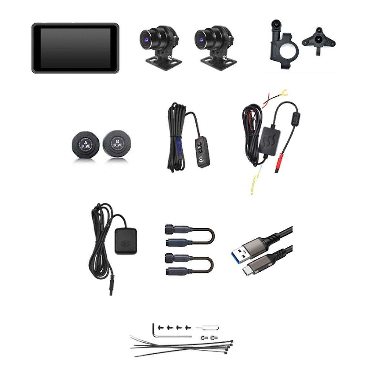 Motorcycle DVR Wireless Carplay Android Auto TPMS Dual HD 2K Cameras GPS 5-Inch WiFi Detection Loop