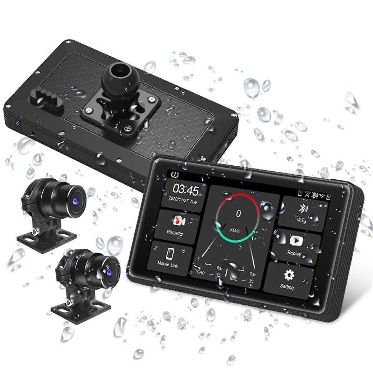 Motorcycle DVR Wireless Carplay Android Auto TPMS Dual HD 2K Cameras GPS 5-Inch WiFi Detection Loop