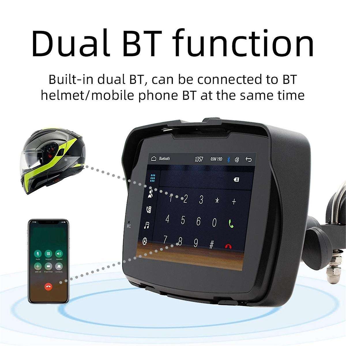 Motorcycle GPS Navigation IP65 Waterproof Wireless Carplay Android Auto Display 5 Inch Bluetooth Por