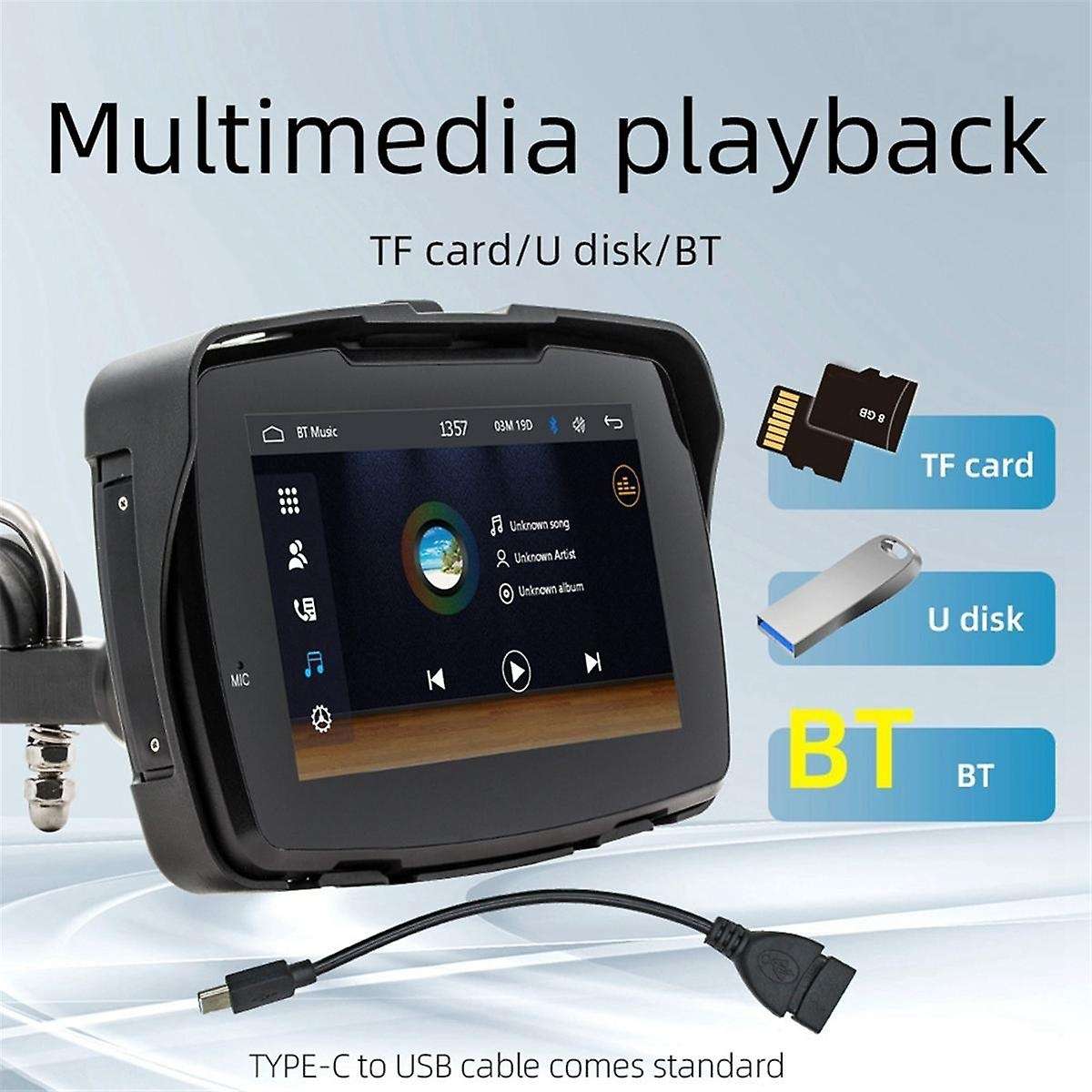 Motorcycle GPS Navigation IP65 Waterproof Wireless Carplay Android Auto Display 5 Inch Bluetooth Por