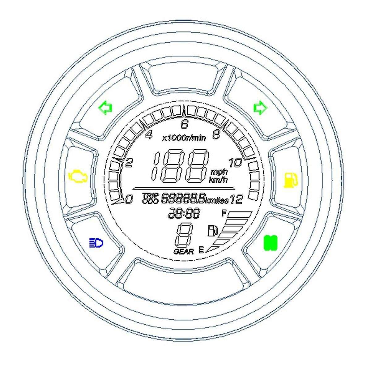 Motorcycle LCD Instrument Universal LCD Digital Speedometer Odometer Cylinder Gear Odometer Tachome