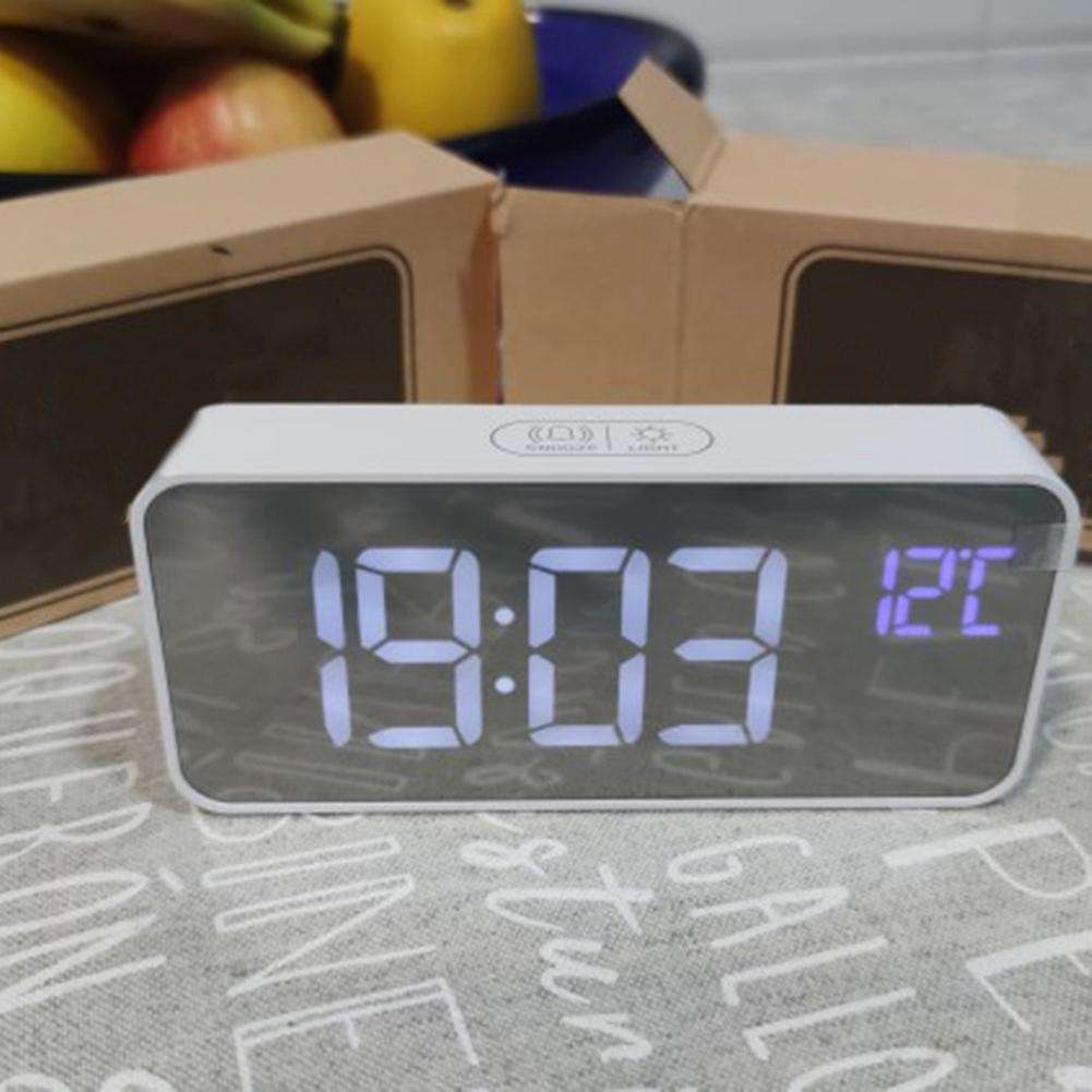 Music Alarm Clock LED Digital Clock 2 Alarms Voice Control Snooze Temperature Display