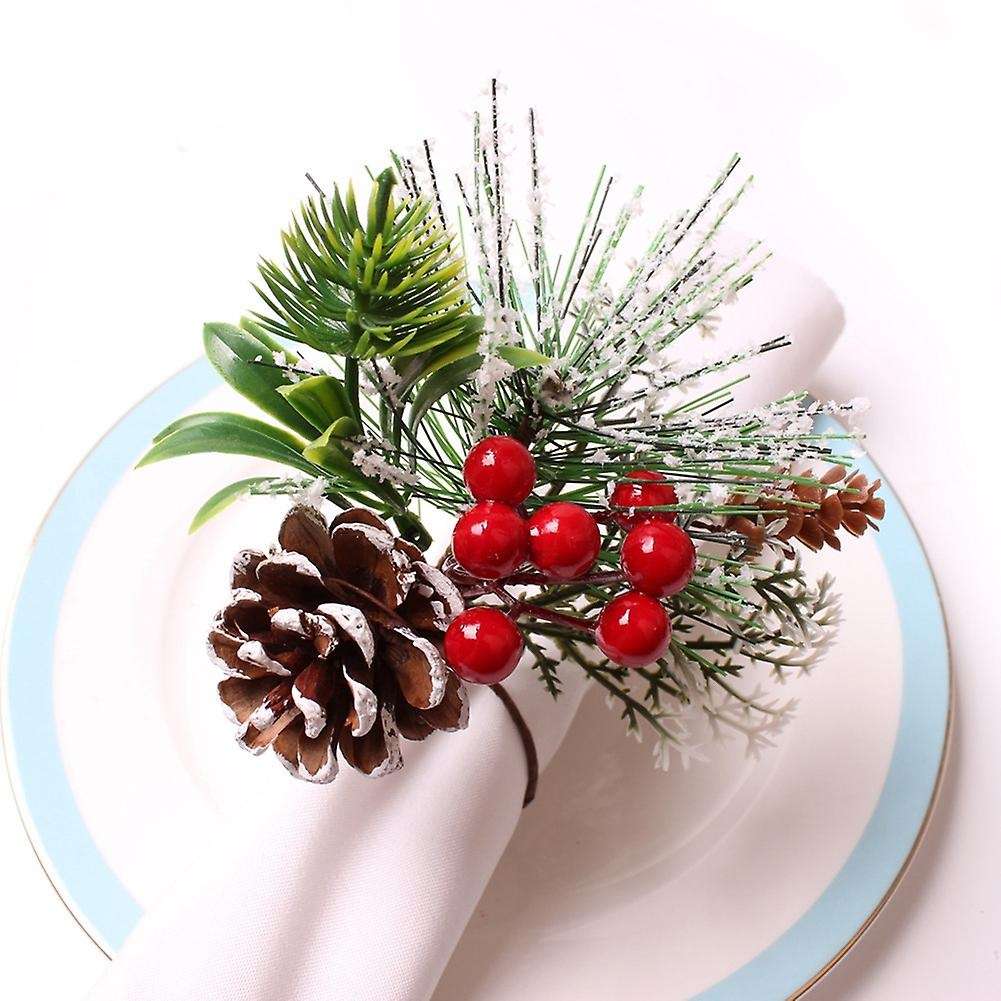 Napkin Rings Set of 6 Pine Needle Berries Christmas Napkin Rings