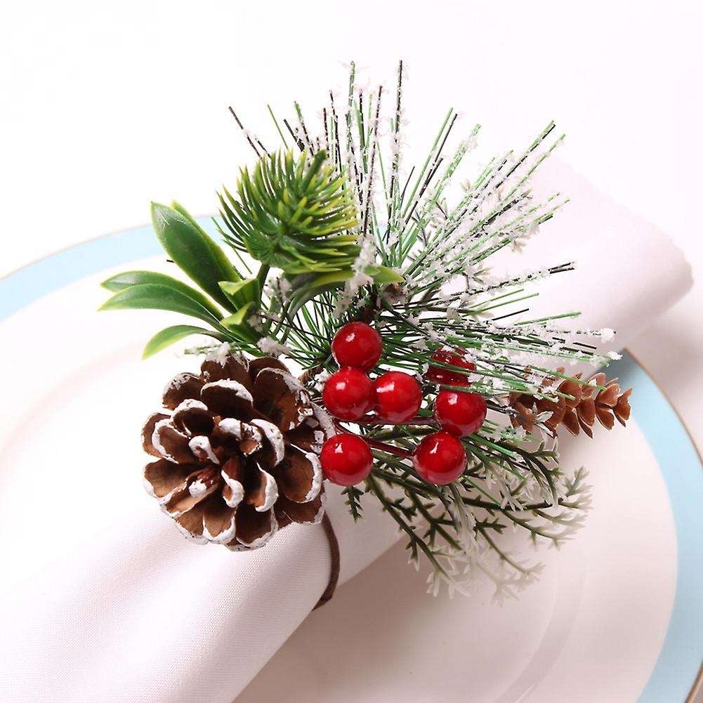Napkin Rings Set of 6 Pine Needle Berries Christmas Napkin Rings