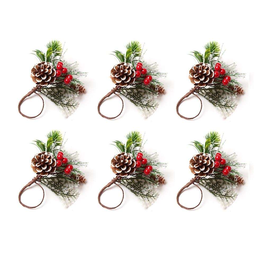 Napkin Rings Set of 6 Pine Needle Berries Christmas Napkin Rings