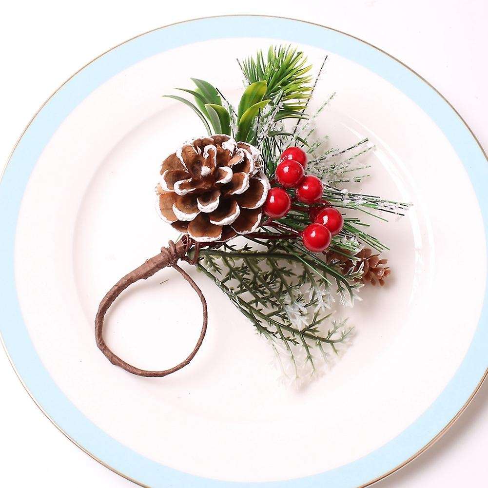 Napkin Rings Set of 6 Pine Needle Berries Christmas Napkin Rings