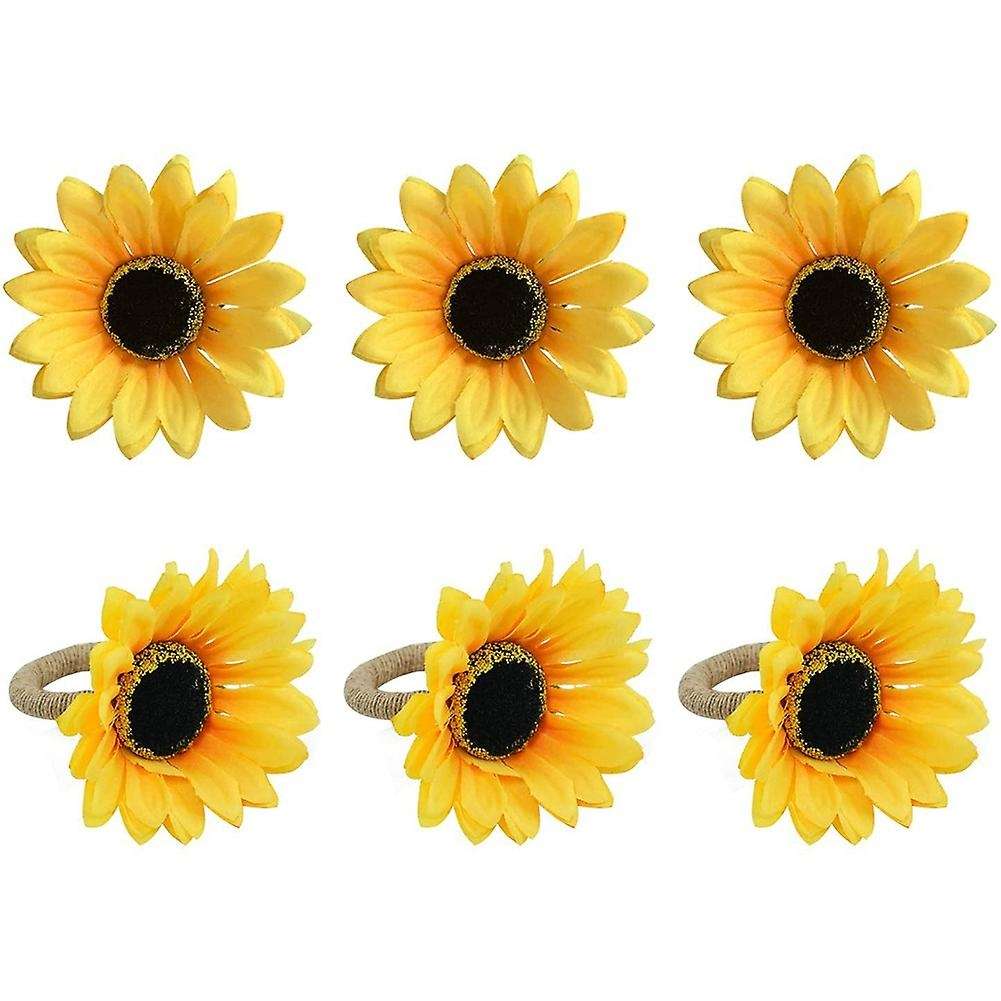 Napkin Rings Set of 6, Handmade Napkin Ring for Wedding, , Banquet, Serviette for Christmas(Sunflowe