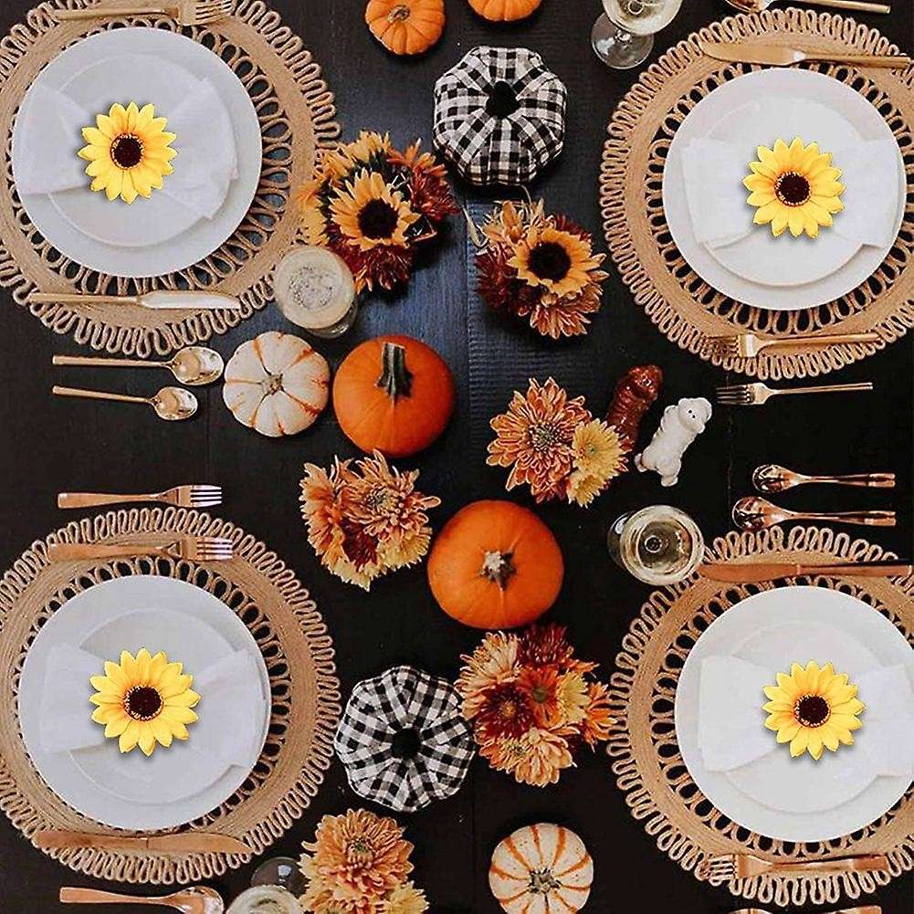 Napkin Rings Set of 6, Handmade Napkin Ring for Wedding, , Banquet, Serviette for Christmas(Sunflowe