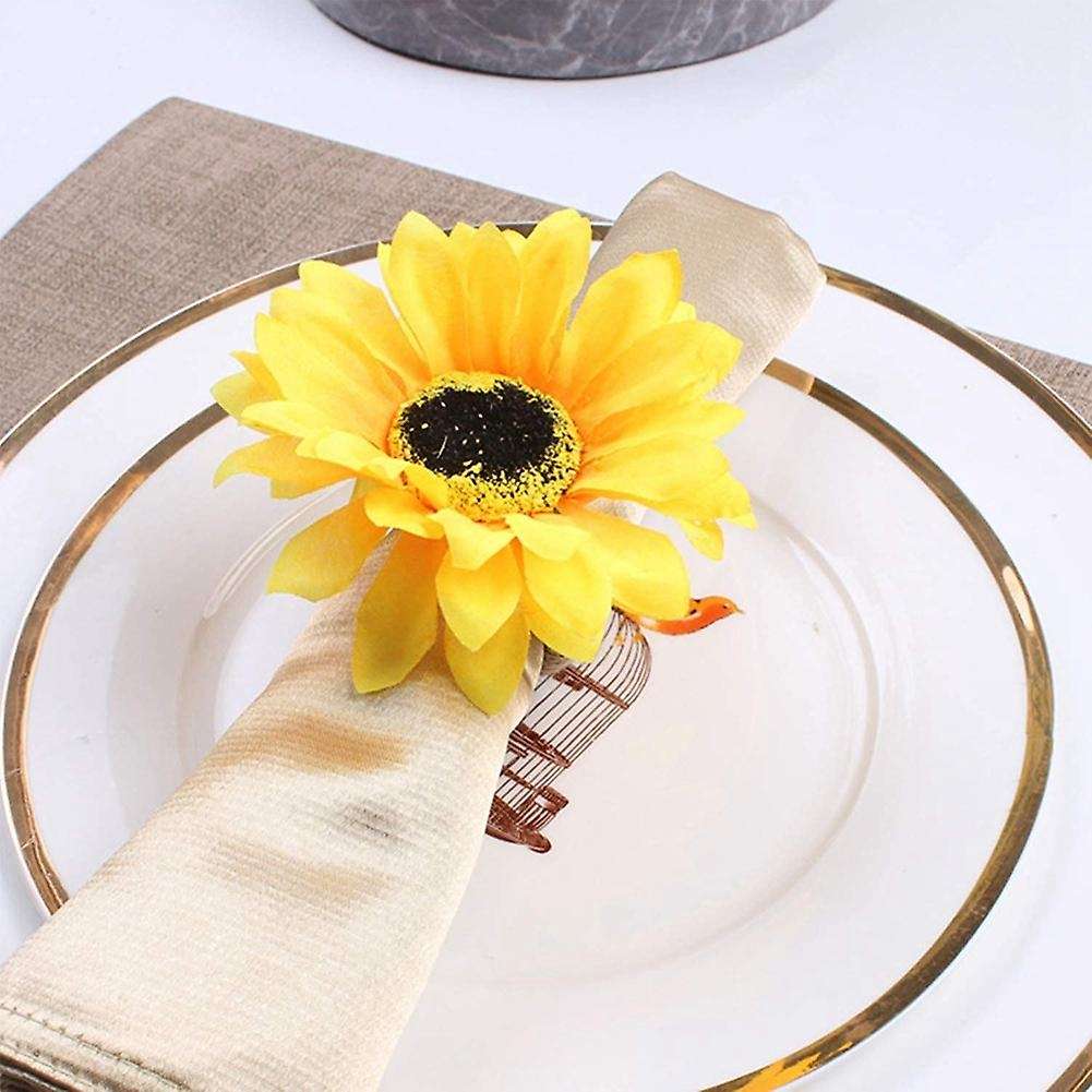 Napkin Rings Set of 6, Handmade Napkin Ring for Wedding, , Banquet, Serviette for Christmas(Sunflowe