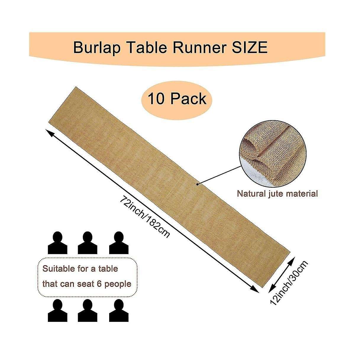 Natural Burlap Tablecloth, 12 X 72 Inch Rustic Tablecloth and Placemat Bulk, Farmhouse Style Party,