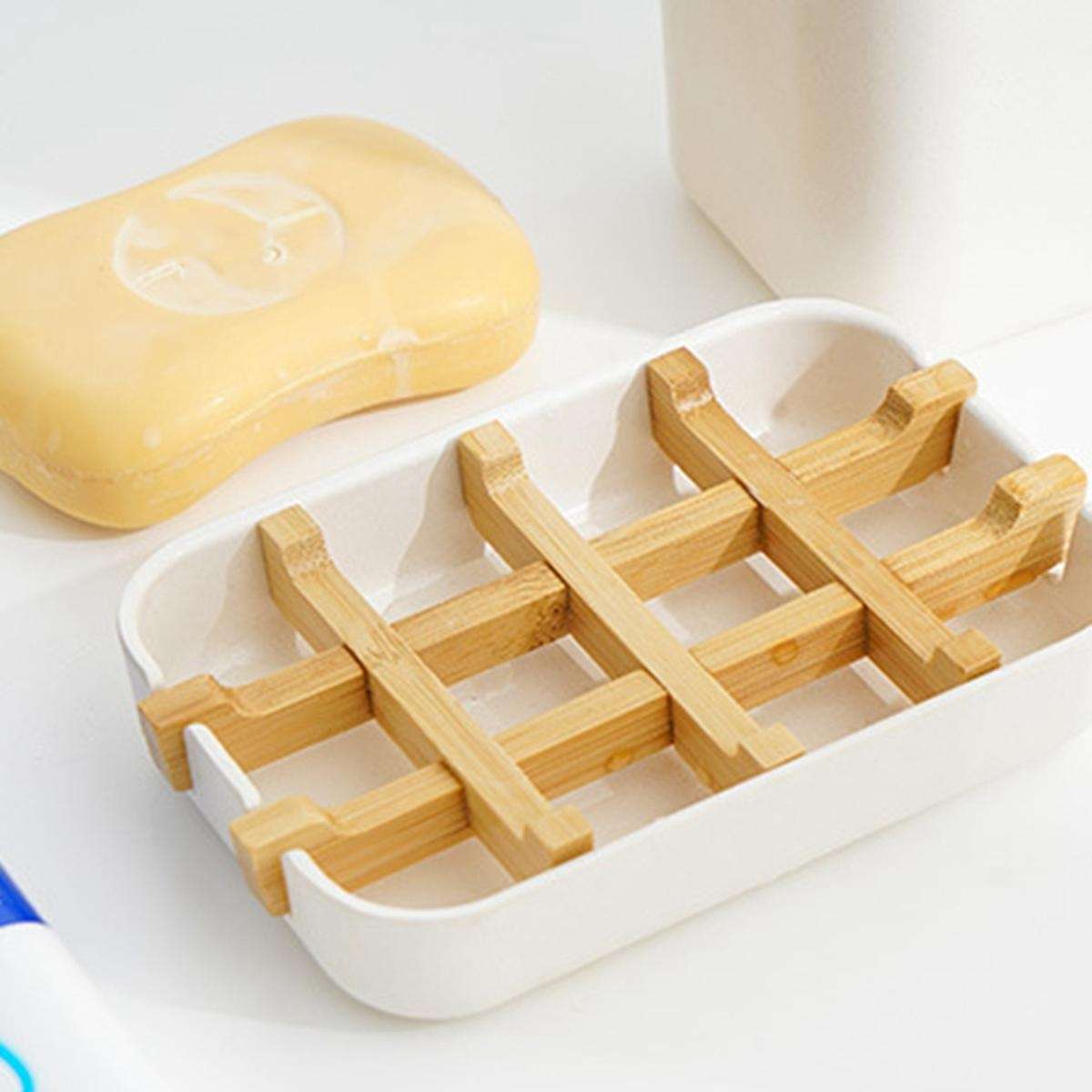 Natural Soap Dish 2 Bamboo Fiber Soap Dishes, Drain Design Detachable and Easy to Clean